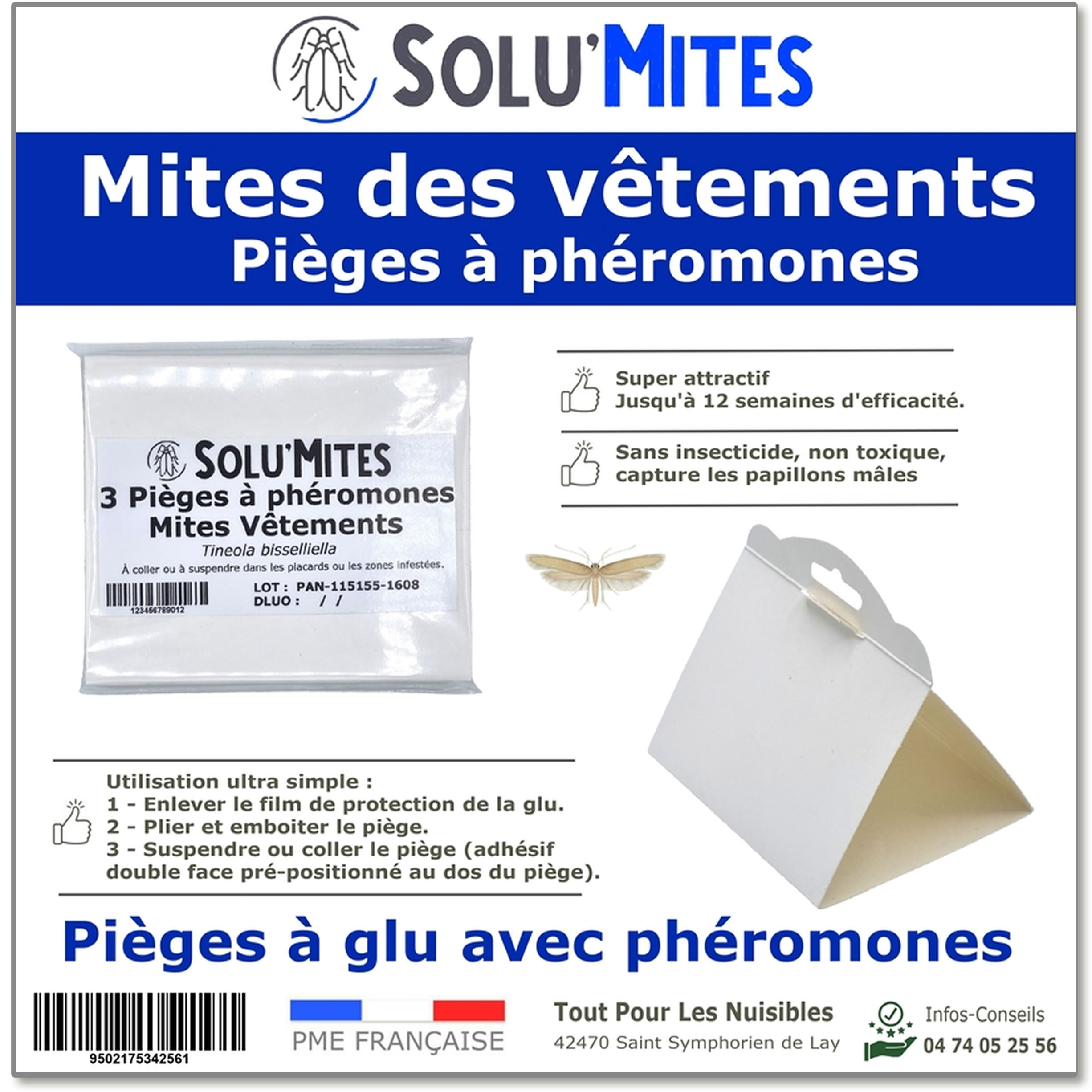 Pièges à glu et phéromones pour les Mites des vêtements, SOLU