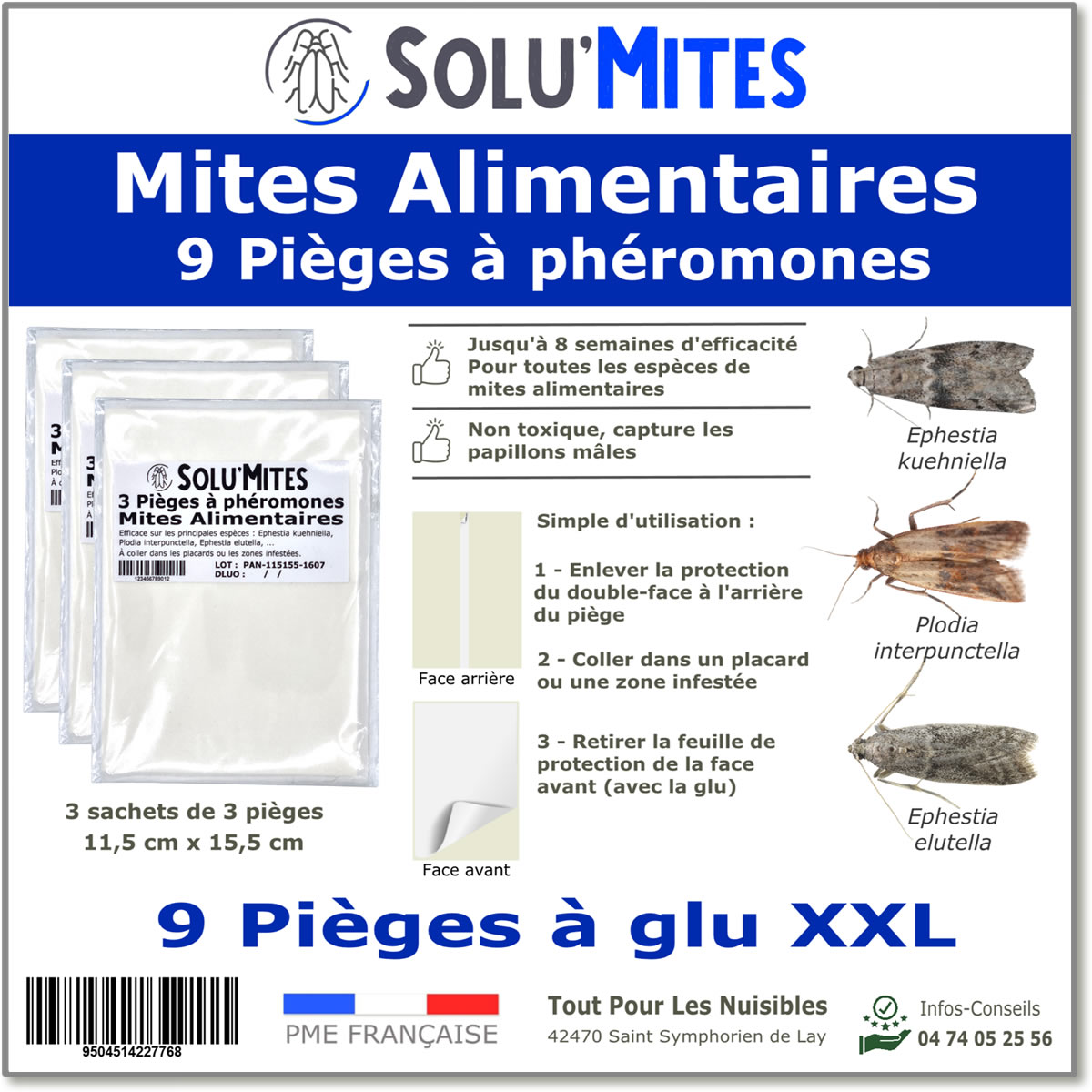 SoluMites - Lot de 9 Pièges à glu et phéromones pour les Mites Alimentaires